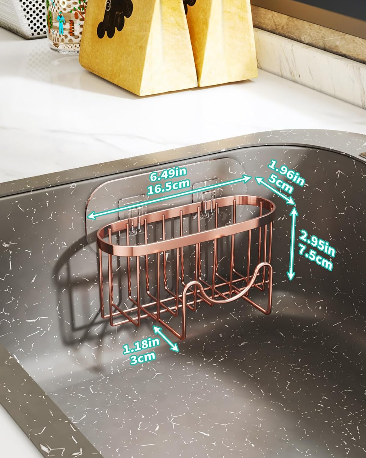 HapiRm Multifunctional Sponge Holder with Unique M-Shaped, 2 Installation Methods Kitchen Sink Caddy Organizer, Rustproof Stainless Steel Kitchen Organizers and Storage Essentials - Black