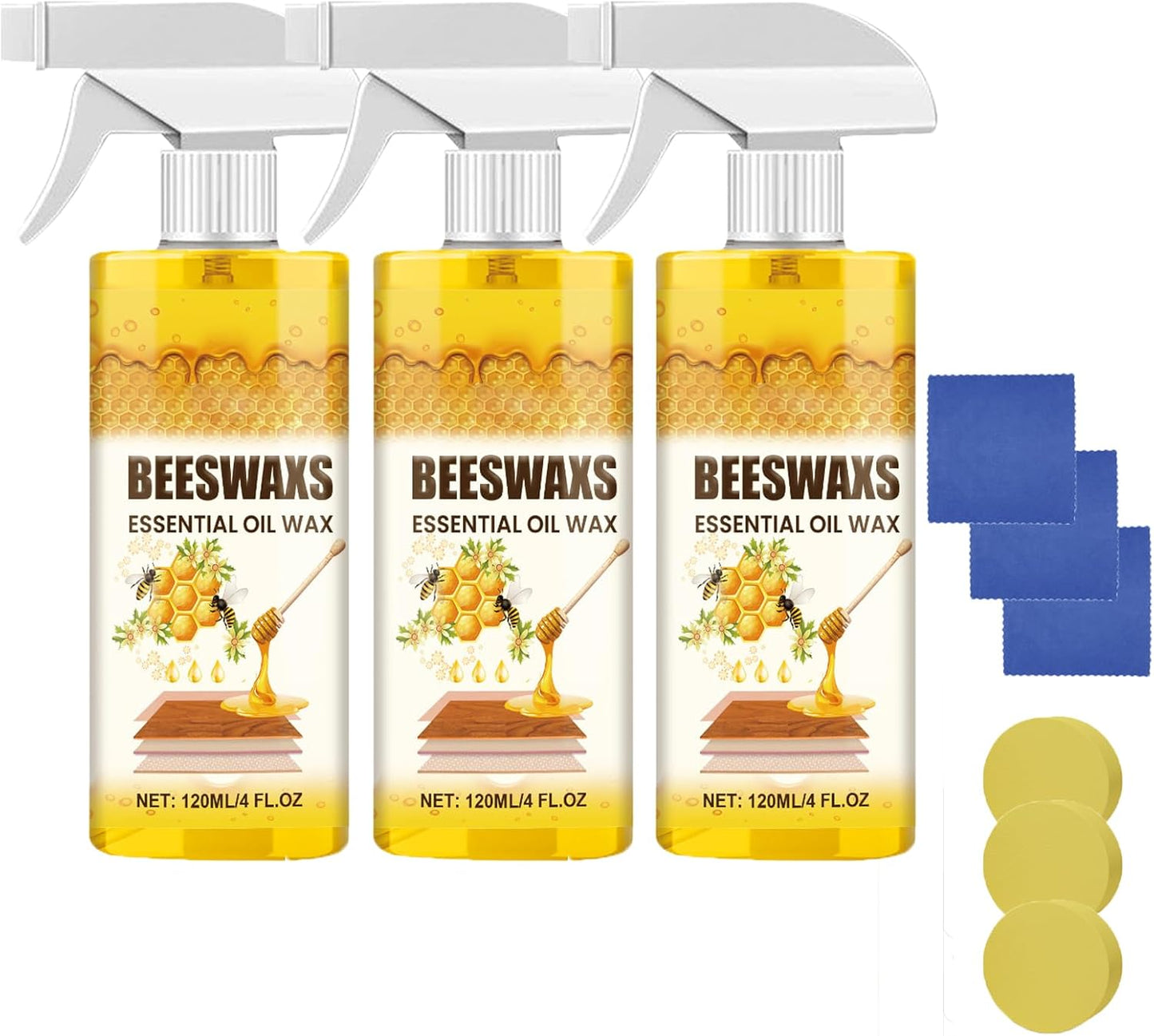 Natural Beeswax Wood Polish Spray, Furniture Polish with Beeswax for Wood Cabinets Tables & Floors, Wood Cleaner and Conditioner Spray for Restoring Shine (2pcs)