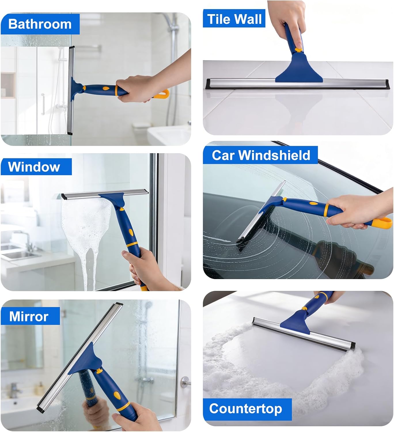 ITTAR 14 inch Multi-Purpose Shower Squeegee for Glass Doors, Swivel Window Squeegee with 1 Refill Rubber Blade, Extendable Bathroom Cleaner Tool for Shower Door Window Mirror Wall Car Windshield