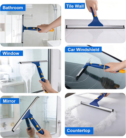ITTAR 14 inch Multi-Purpose Shower Squeegee for Glass Doors, Swivel Window Squeegee with 1 Refill Rubber Blade, Extendable Bathroom Cleaner Tool for Shower Door Window Mirror Wall Car Windshield