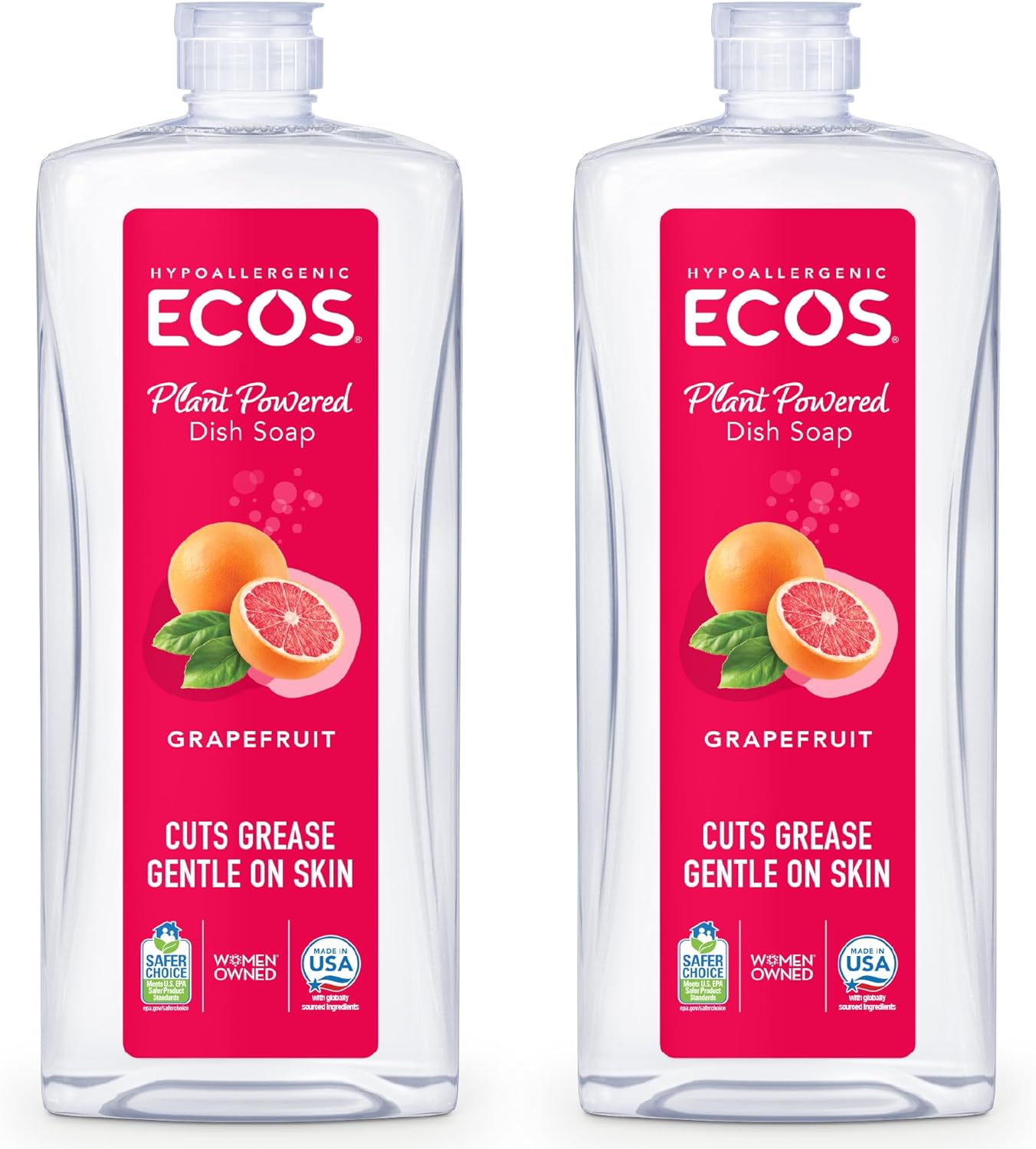 ECOS Dish Soap - Cuts Grease & Food Residue - No Harsh Chemicals - Hypoallergenic for Sensitive Skin - Biodegradable Formula, Recyclable Sustainable Liquid Dishwashing Soap - Natural Pear (Pack of 2)