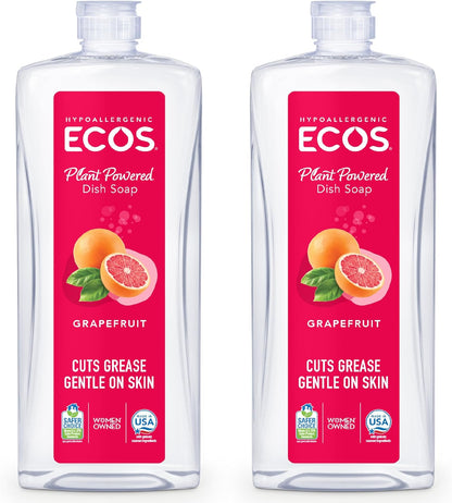 ECOS Dish Soap - Cuts Grease & Food Residue - No Harsh Chemicals - Hypoallergenic for Sensitive Skin - Biodegradable Formula, Recyclable Sustainable Liquid Dishwashing Soap - Natural Pear (Pack of 2)