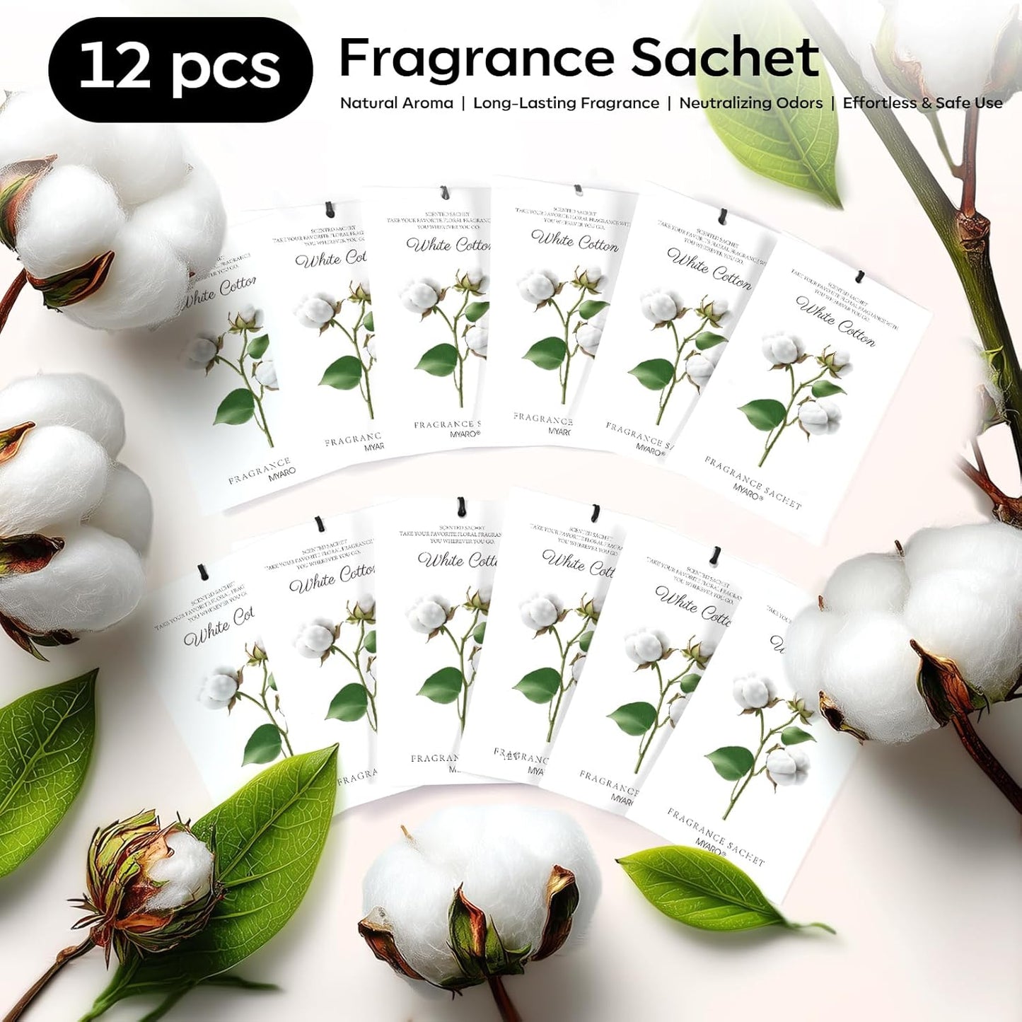 MYARO 12 Pack Fresh Linen Scented Sachets for Drawer, Closet & Car Air Freshener Bags | Odor Eliminator & Fabric Refresher | Crisp, Clean Home Fragrance Gift Set