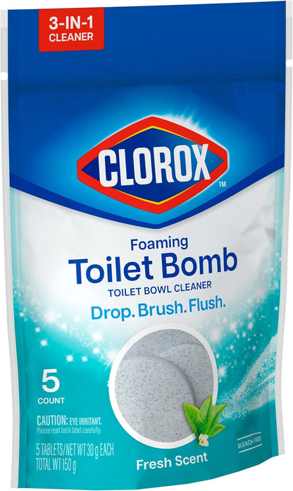 Clorox Foaming Toilet Bomb Toilet Bowl Cleaner, Bleach Free, Fresh Scent, 5 Count
