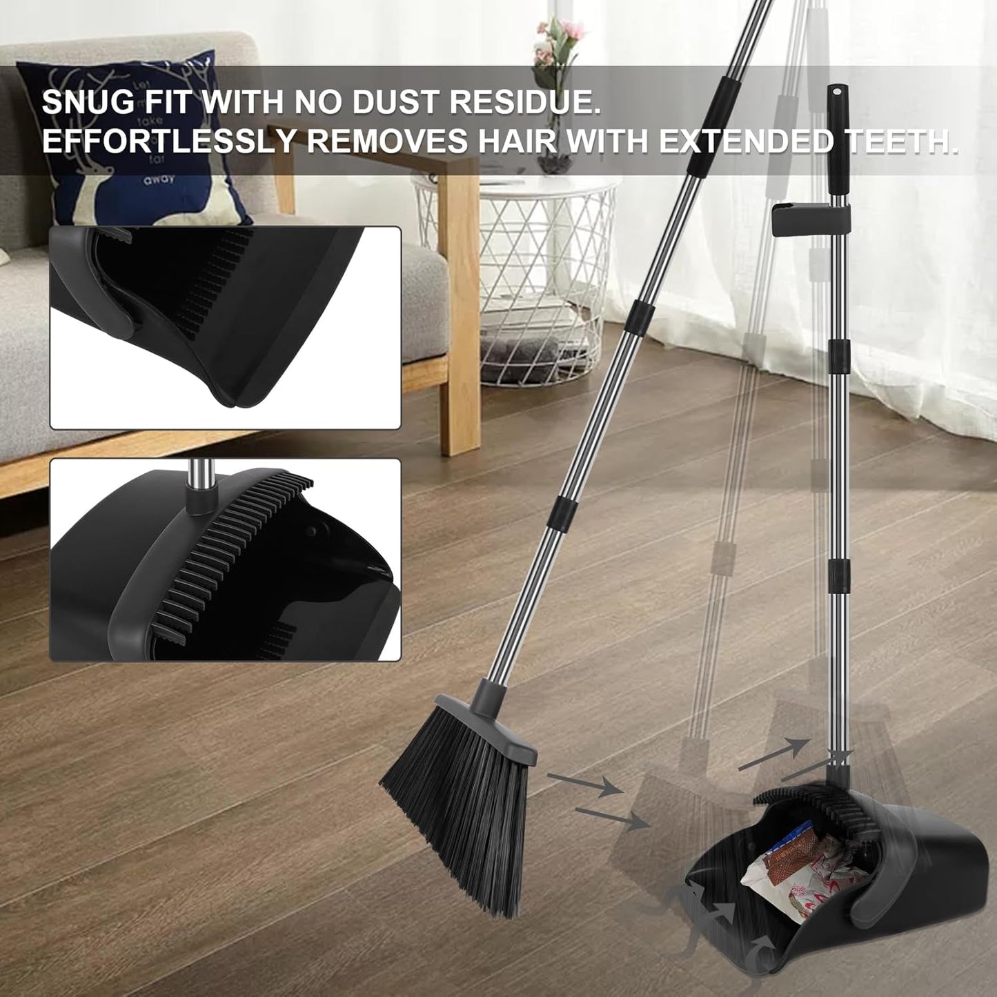 Broom and Dustpan Set, Household Broom with Dustpan Combo Set, 51" Long Handle, Dust Pan Set for Kitchen Office Lobby Floor