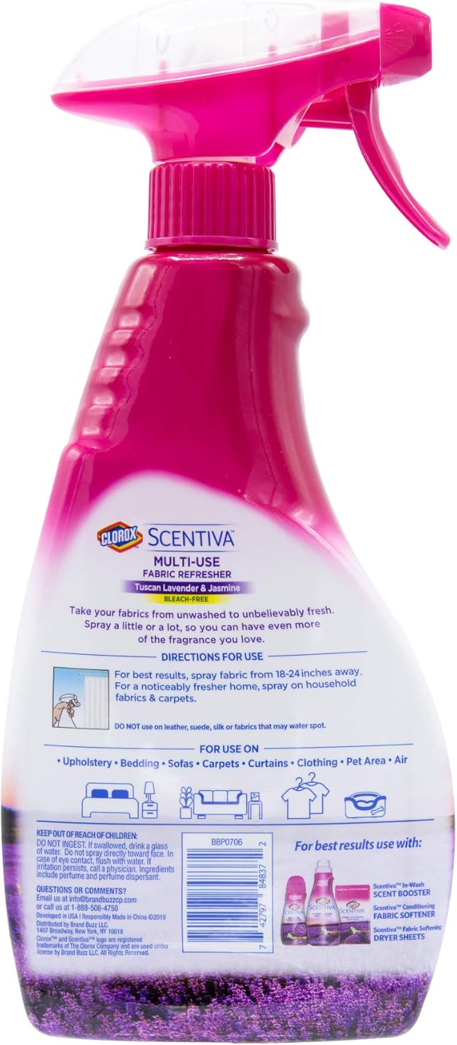 Clorox Scentiva Fabric Refresher Spray, Pacific Breeze and Coconut Scent for Household Fabrics, Odor Refresher for Upholstery, Curtains, Bedding, and Carpets, Non-Bleach, 16.9 Fl Oz