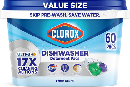 Clorox Triple Action Dishwasher Detergent Pacs, 16 Count Dishwashing Pacs, Fresh Scent
