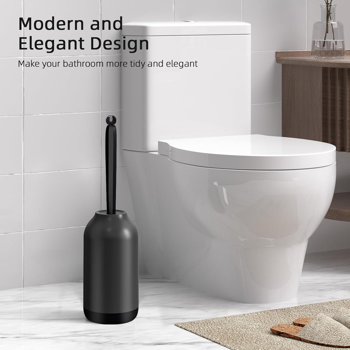 HAMITOR Toilet Bowl Brush Holder Set: Bathroom Deep Cleaning Toilet Cleaner Scrubber Under Rim with Curved Bristle for Dead Corner Clean - Hidden Rv Toilet Decorative Accessories with Caddy- White
