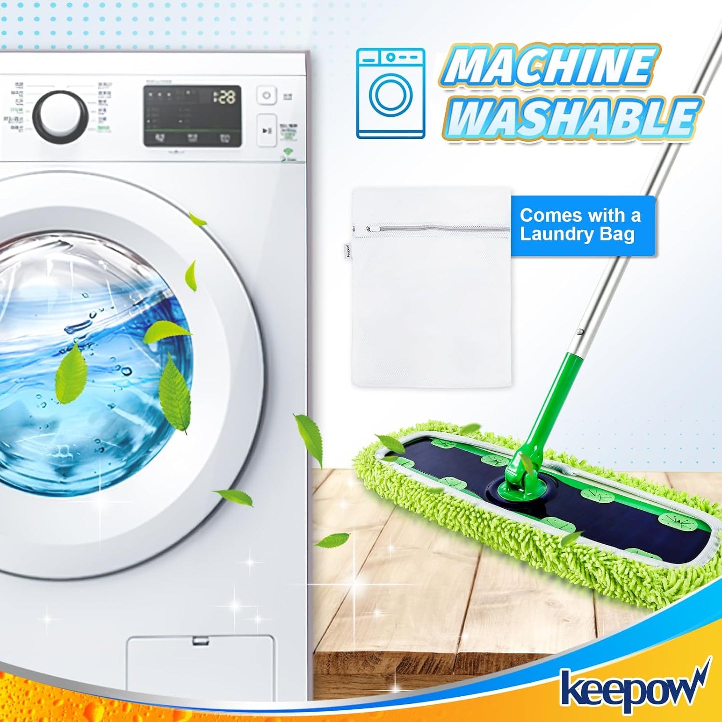 KEEPOW Reusable XL Mop Pads Compatible with Swiffer XL Sweeper, X-Large Dry Sweeping Cloths, Wet Mopping Cloths, Washable Microfiber XL Wet Pads Refills for Surface/Hardwood Floor Cleaning, 4 Pack
