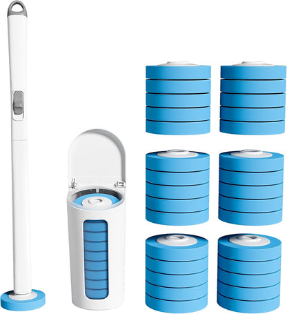 CQT Disposable Toilet Bowl Brush with Toilet Wand 30 Refill Heads, Toilet Bowl Cleaner Wands,Toilet Cleaning System Starter Kit(Wand+30 Refills)