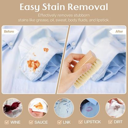 3 Pcs Wood Laundry Stain Brush Stain Remover Brushes with Boar Bristle Small Stain Brush for Clothes for Scrubbing Stains from Furniture Fabric Leather(3 Pcs C)