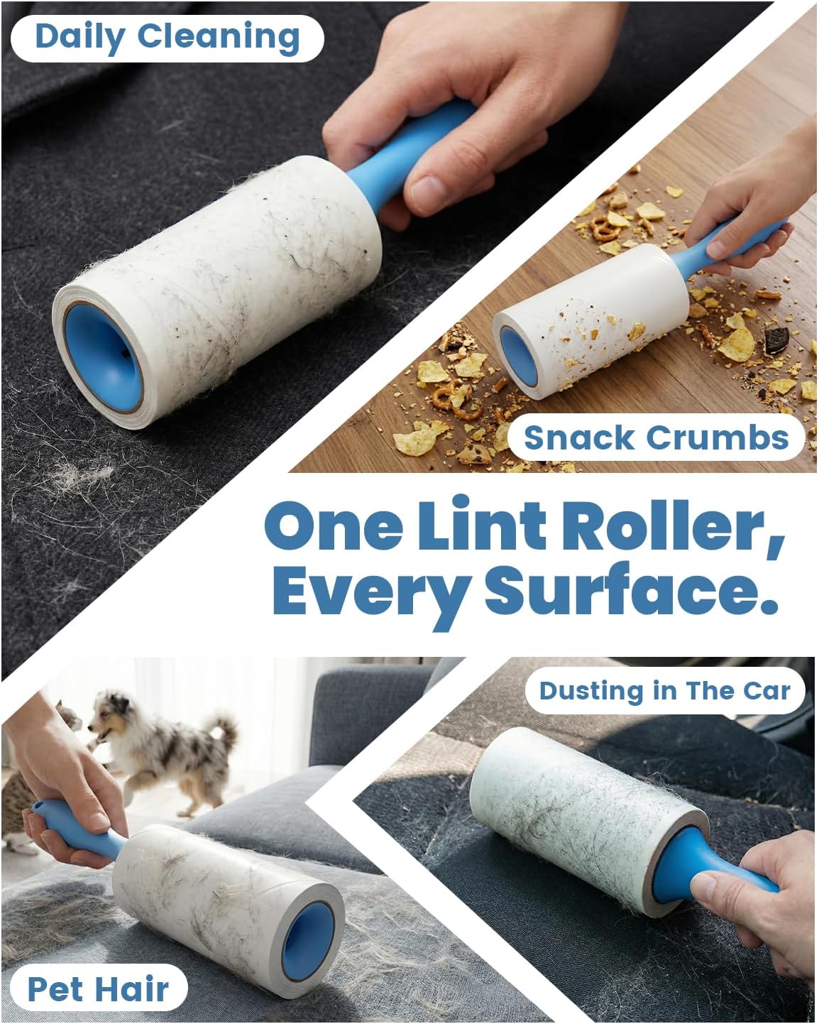 POPCHOSE Lint Rollers for Pet Hair Extra Sticky,600 Sheet Extra Sticky Lint Rollers for Pet Hair,3 Handles & 6 Sticky Rolls,Dog Cat Hair Remover for Clothes,Furniture,Couch,Lint Roller for Clothes
