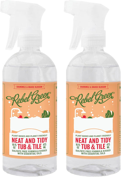 Rebel Green Neat and Tidy Tub & Tile Bathroom Cleaner Spray - Chamomile Orange Blossom Scent - Plant-Based Formula for Showers, Sinks, Tubs, Toilets, and Tile - 16 fl oz - 2 Pack