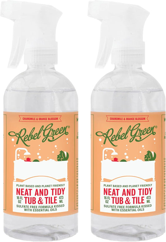 Rebel Green Neat and Tidy Tub & Tile Bathroom Cleaner Spray - Chamomile Orange Blossom Scent - Plant-Based Formula for Showers, Sinks, Tubs, Toilets, and Tile - 16 fl oz - 2 Pack