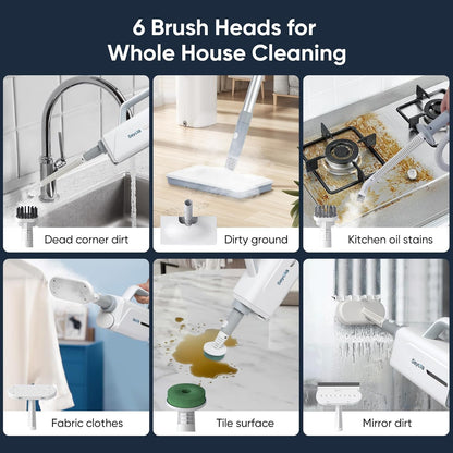 Seyola Steam Mop for Floor Cleaning, Steam Cleaner for Home with Handheld 6-in-1 Multi-function Attachments for Hardwood Floors, Clothes, Windows, Tiles Grout, Furniture Cleaning (White-Gray)