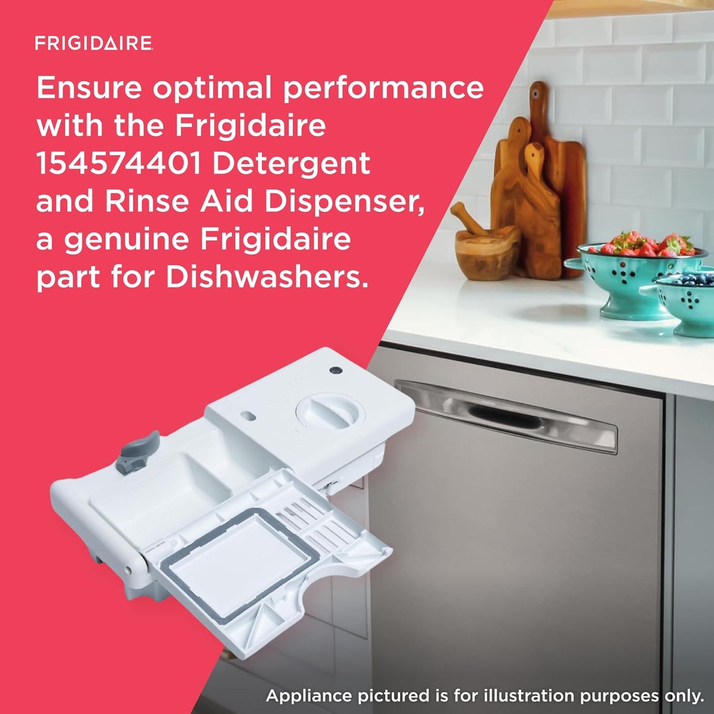Frigidaire 154574401 Detergent and Rinse Aid Dispenser for Dishwashers, White