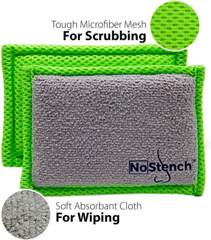 NoStench Kitchen Sponge | Odor Resistant, Non-Scratch Microfiber Mesh & Terry Cloth Sponge, Long Lasting Odor Protection | Durable, 4 Pack