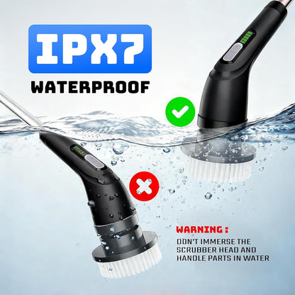 Electric Spin Scrubber for Bathroom: Shower Scrubber with Long Handle, Dual Speed Cordless Power Cleaning Scrub, 7 Brush Heads, IPX7 Waterproof Heavy Duty Cleaner Tools for Tub Tile Grout Wall