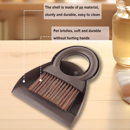 Round Handle Brush and Dustpan Set Small Broom & Dustpan Portable Handheld Sweeper for Desktop Sofa Floor Pet Nest (Off White)