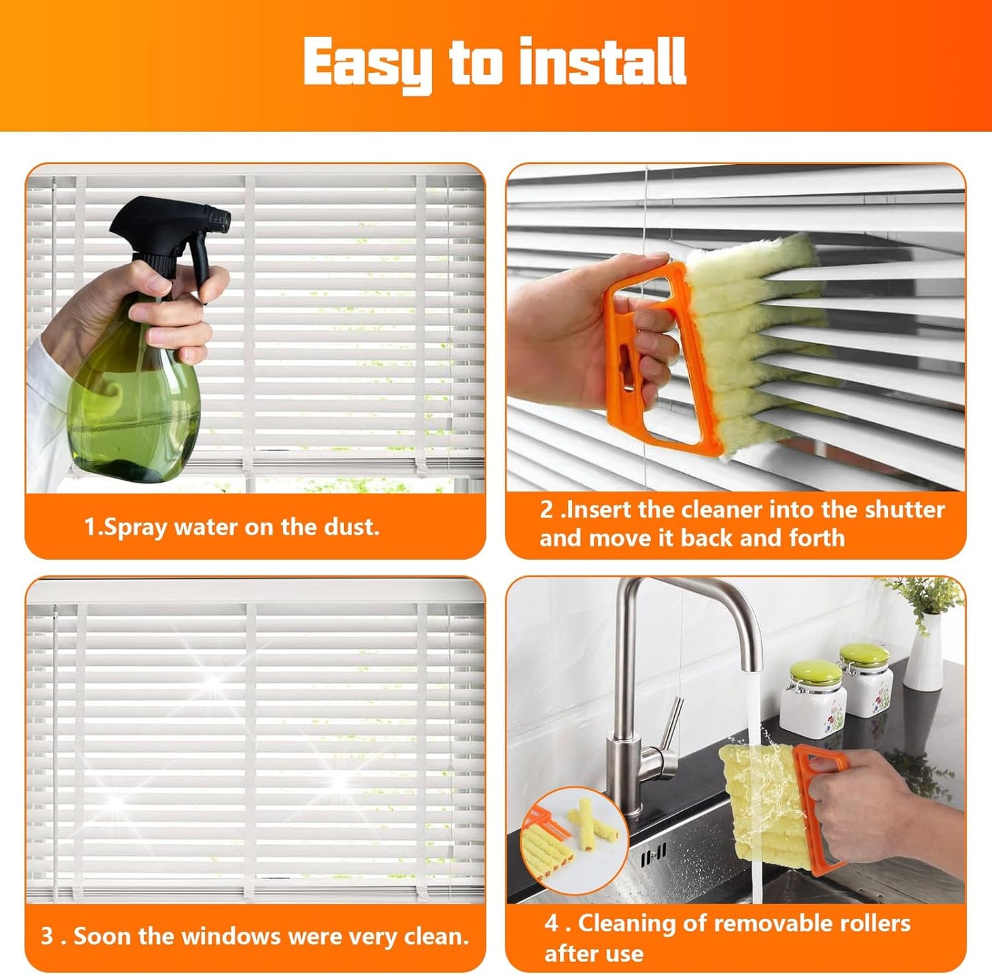 4Pcs Window Venetian Blind Cleaner Duster Tool,Feather Blind Duster for Cleaning,Washable 7 Finger Dusters Brush Dusting Cleaner Tool for Window Shutters Air Conditioner Vinyl Wood Blinds + 4 Cover