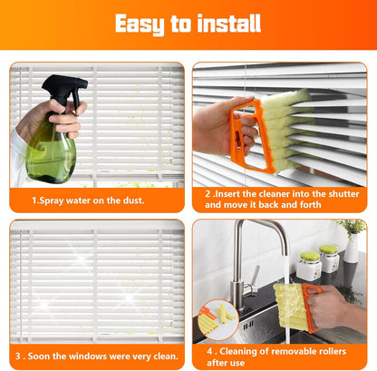 4Pcs Window Venetian Blind Cleaner Duster Tool,Feather Blind Duster for Cleaning,Washable 7 Finger Dusters Brush Dusting Cleaner Tool for Window Shutters Air Conditioner Vinyl Wood Blinds + 4 Cover