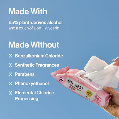 The Honest Company Fragrance-Free Sanitizing Alcohol Wipes, Antibacterial with Aloe, Kills 99% of Germs, 150 Count