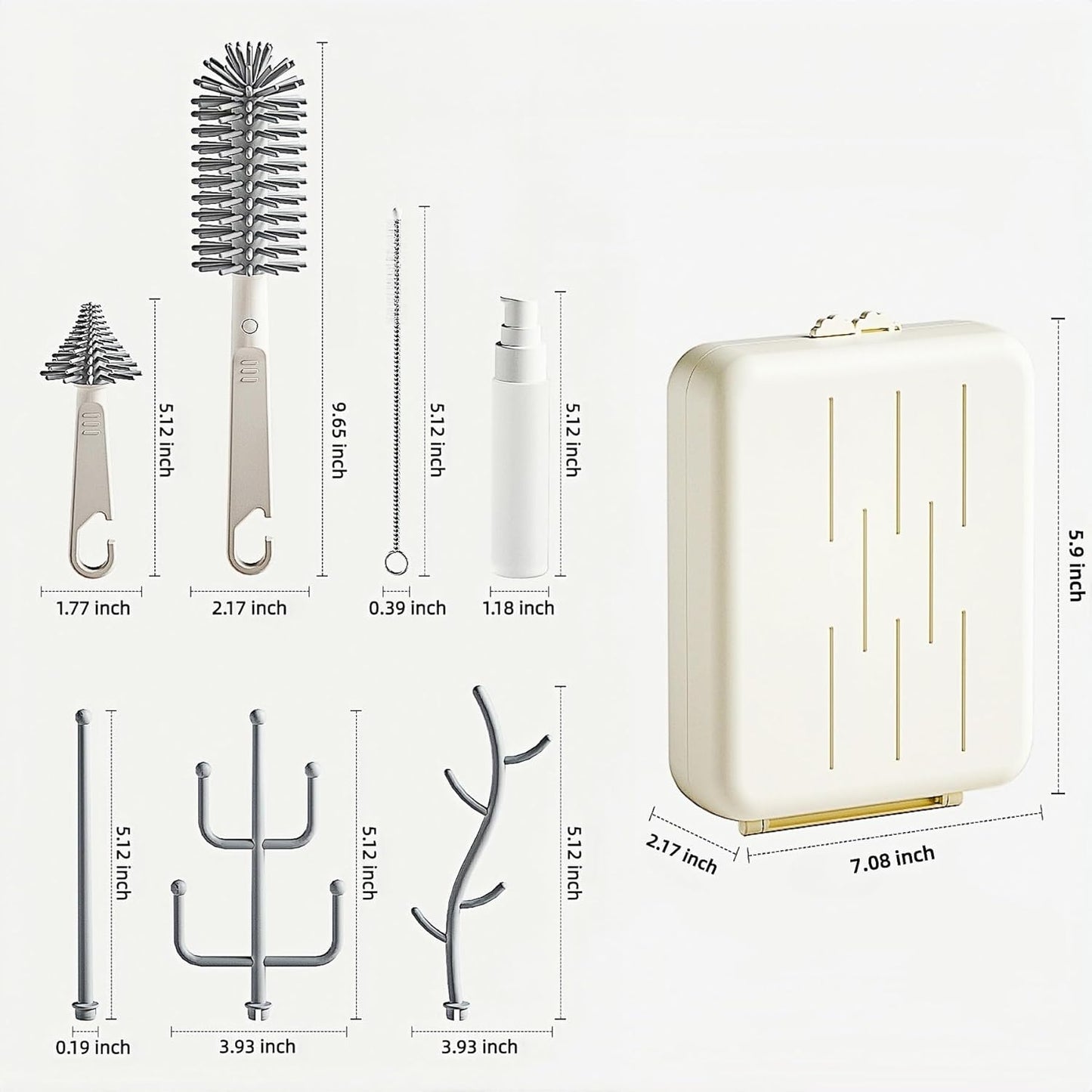 6-in-1 Baby Bottle Brush Set with Nipple Brush, Silicone Bottle Brush,Straw Brush, Soap Dispenser, Drying Rack, Portable Travel Cleaning Kit for Newborn Care with Baby Essential