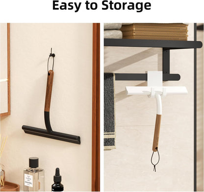 Shower Squeegee for Shower Glass, Bathroom Glass Cleaning Tool with Hook Mount, Squeegee for Glass Doors, Window Cleaning, Tile Shower Walls (White)