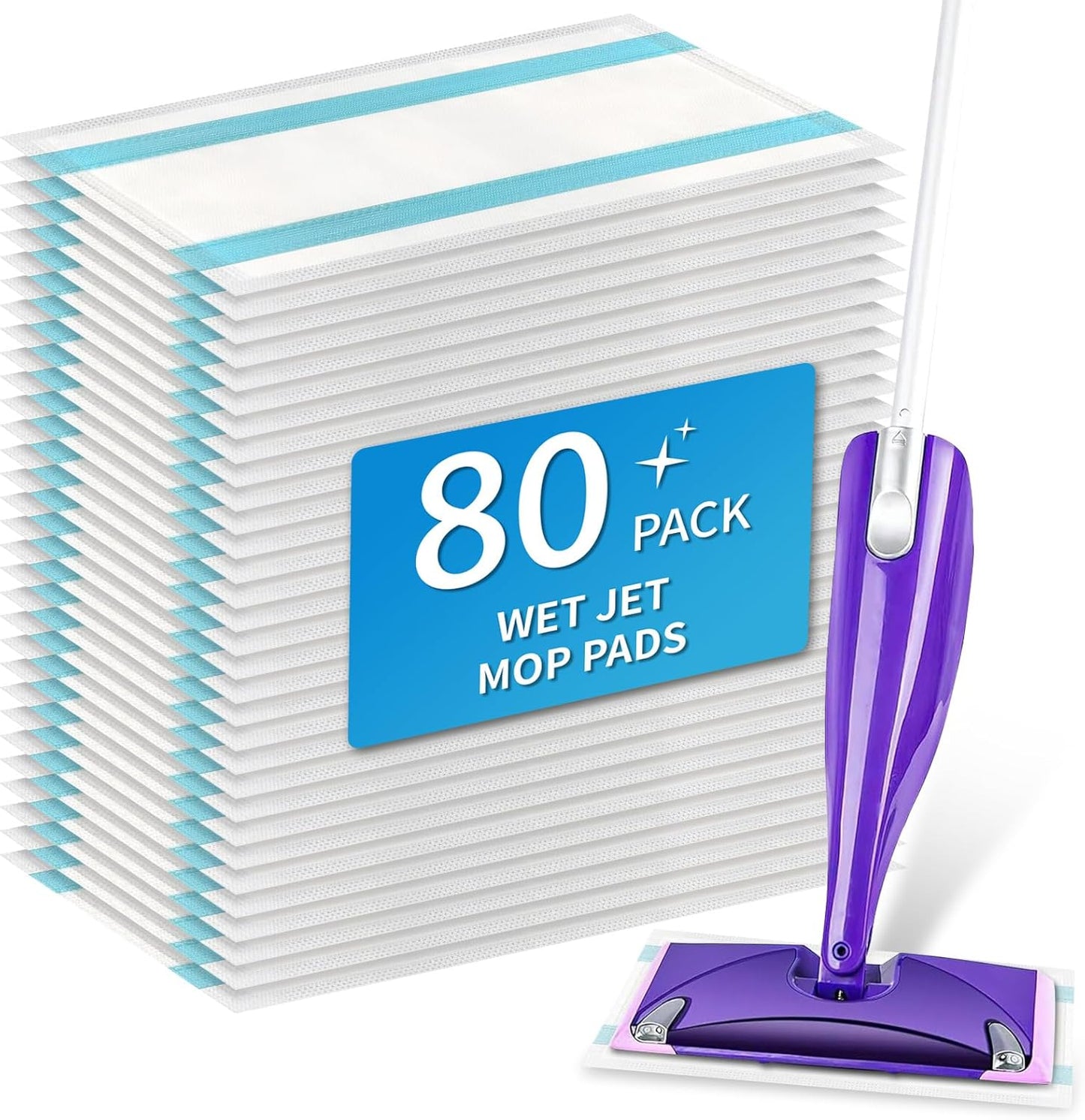 80 Pack Wet Jet Pads for Swiffer Wet Jet Spray Mop - 4 Layers Thickened Multi-Surface Mop Pads for Swiffer Wet Pads Refill, Safe for All Finished Floors, Heavy-Duty Dirt Locking | Super Absorbent