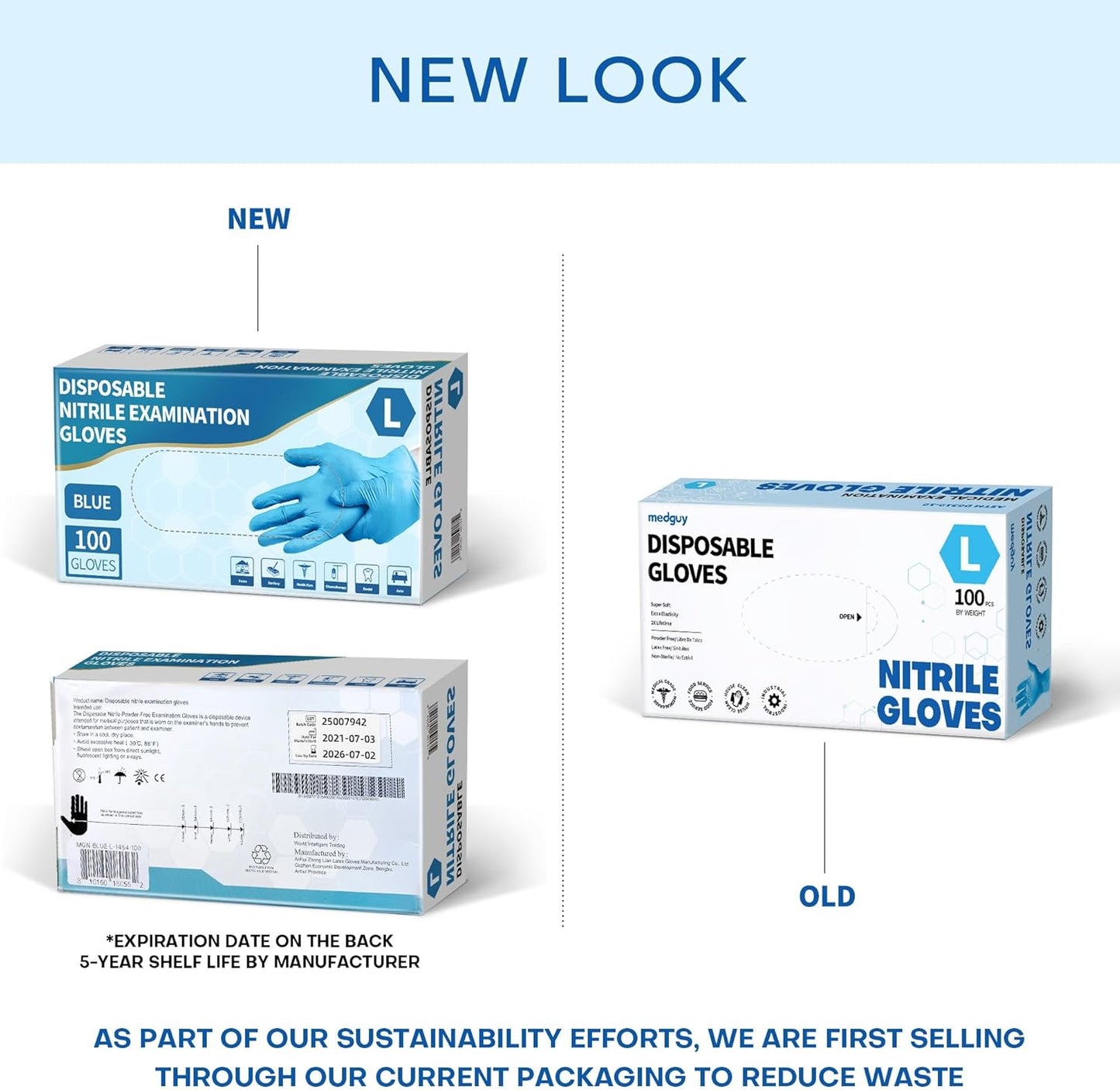 Medguy Medical Blue Nitrile Disposable Exam Gloves, 4.5 Mil 100 Pcs Powder-Free Latex-Free Food-Safe for Lab Cooking Cleaning