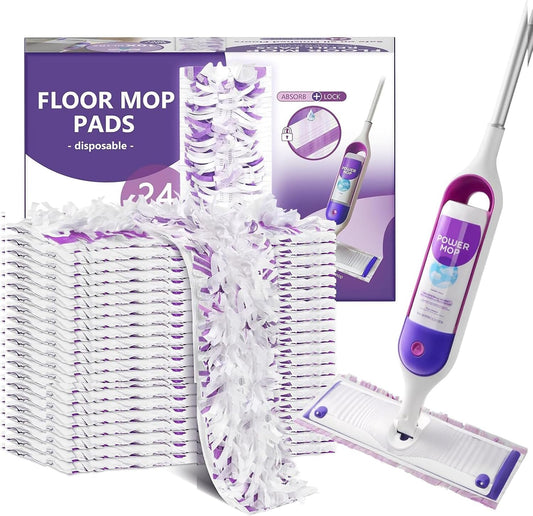 Power Mop Refills, 24 Count Disposable Pads for Swiffer Powermop Mopping - Thickness, Absorbent, Quick Cleaning, Suit All Multi-Surface, [Non-Vacuum Packaged] to Keeps Fluffy