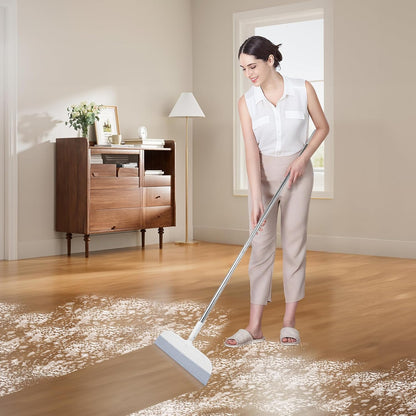 PRATIQUE 53.5-Inch White Rubber Broom Squeegee with 180 Rotating Head, Long Handle Multifunction Scraping Silicone Broom Floor Sweeper, Pet Hair Remover, Window, Mirrors, Tile Cleaning