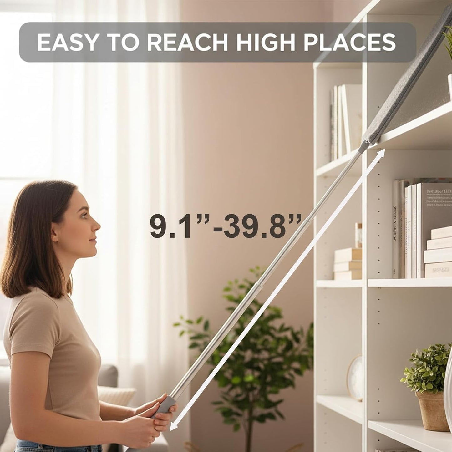 Cobweb Duster with Extension Pole, Bafezoze Ceiling Fan Duster with Long Handle, Spider Web Brush Flat Duster for Under Appliances High Ceilings Outdoor