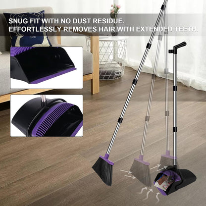 Broom and Dustpan Set, Household Broom with Dustpan Combo Set, 51" Long Handle, Dust Pan Set for Kitchen Office Lobby Floor
