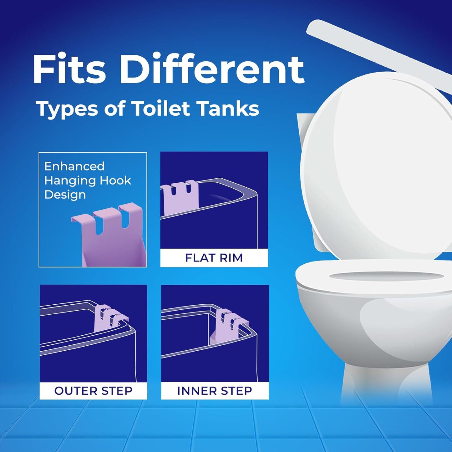 Toilet Bowl Cleaner Rim Hanger, 6 Count Automatic Bowl Toilet Cleaner, Cleans and Freshens Toilet Bowl, 7 Month (Ocean)