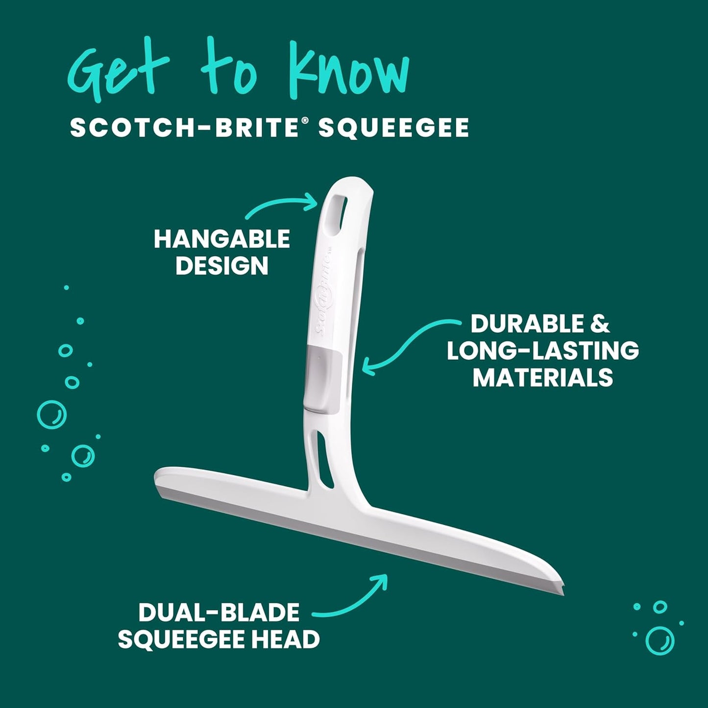 Scotch-Brite Dual Blade Squeegee, Safe on Mirrors, Glass Shower Doors, Windows and More, 4 Count