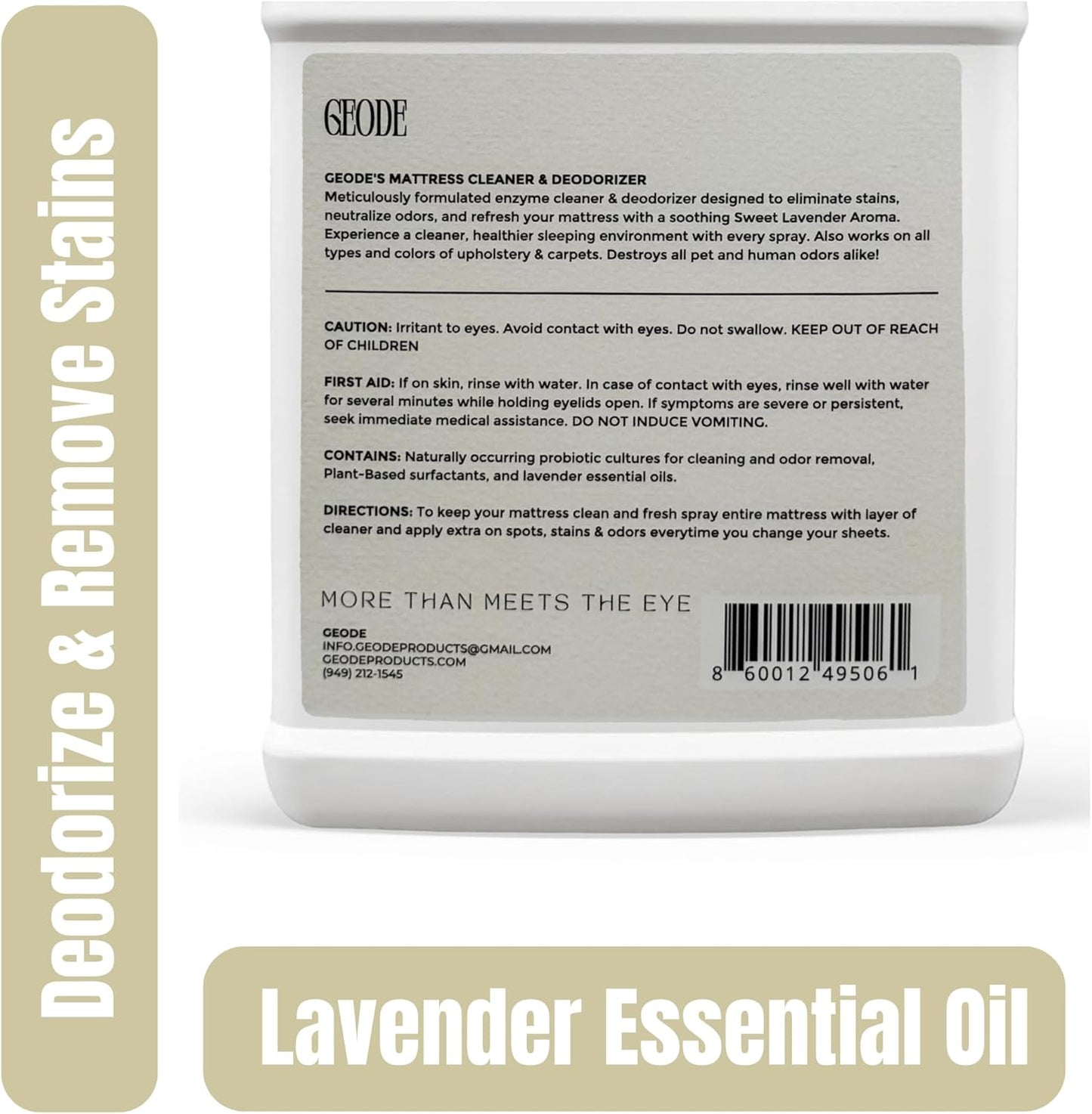 Geode Mattress Cleaner & Deodorizer – Natural Enzyme Formula for Stain & Odor Removal, Sweet Lavender Aroma, Eco-Friendly & Non-Toxic, Safe for All Fabrics (32fl oz)