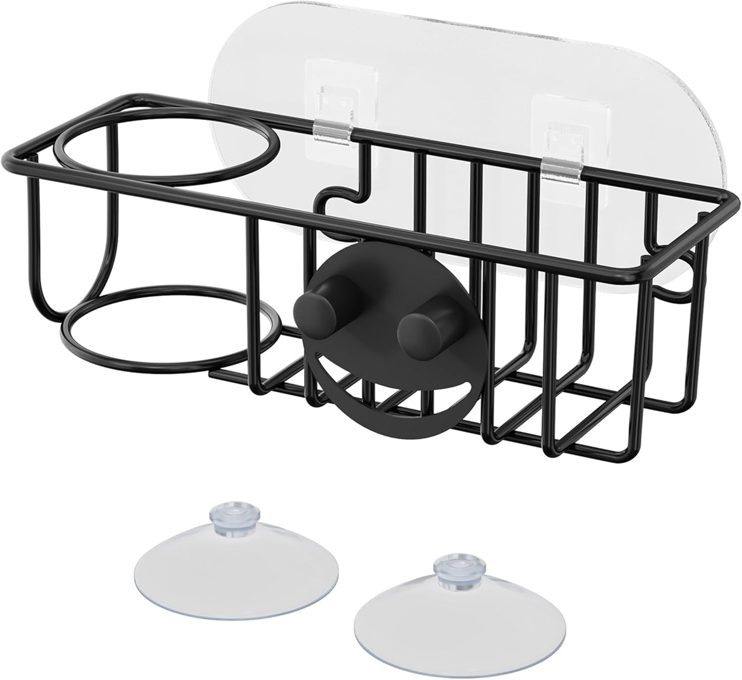 HapiRm 4 in 1 Kitchen Organizers and Storage, SUS304 Stainless Steel Brush Holder + Dish Cloth Hanger + Soap Rack + Sink Stopper Rack, No Drill Kitchen Essentials - Black