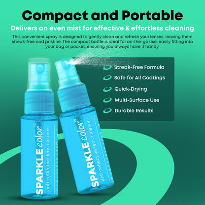 Sparkle Anti-Reflective Safe Lens Cleaner Spray Kit - (2) 1oz Glasses Cleaner Spray & (2) Microfiber Cloth for Eyeglasses, Sunglasses, Lenses, Screens and Camera Cleaning Kit (4 Piece Set)