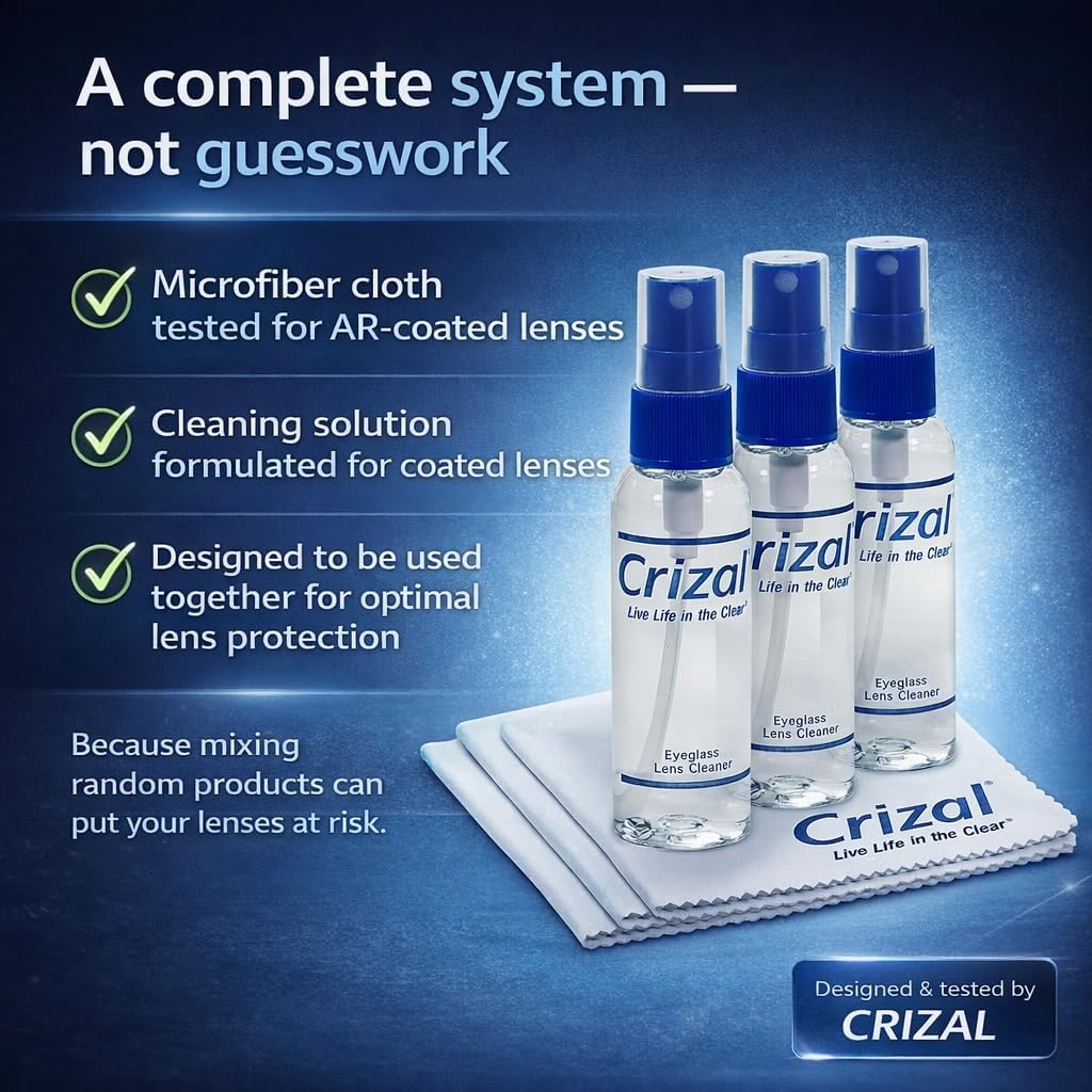 Crizal Eyeglass Lens Cleaning Solution – 4 Pack – Safe for AR-Coated Lenses – Designed & Tested by The AR Coating Experts