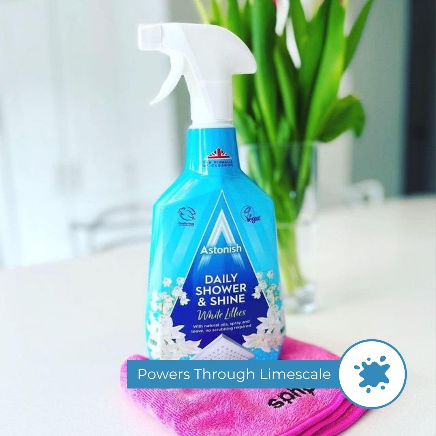 Astonish Daily Shower Shine White Lilies Cleaning Spray - No Scrub After Shower Spray Foam Prevents Watermarks & Limescale Buildup - Vegan Cruelty-Free Household Cleaning Products, 750ml Spray Bottle