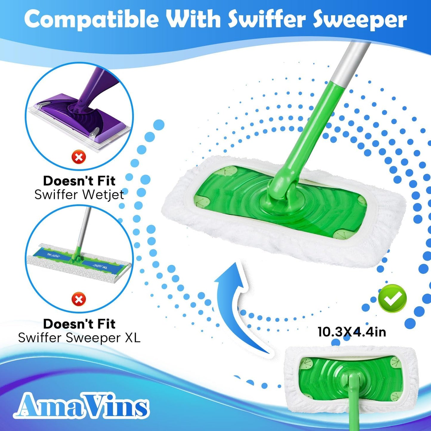 AmaVins 5 Pack Reusable Microfiber Mop Pads Compatible with Swiffer Sweeper Mop, Wet and Dry Flat mop Cover, Washable Mop Pads for Surface/Hardwood Floor Cleaning (Mop is Not Included)