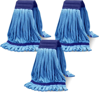 Heavy Duty Commercial Mop Head Replacement Microfiber Tube Mop Heads for Floor Cleaning: 3 Packs Looped End Wet Mop Head Refill for Home Commercial Industrial Use (Yellow)