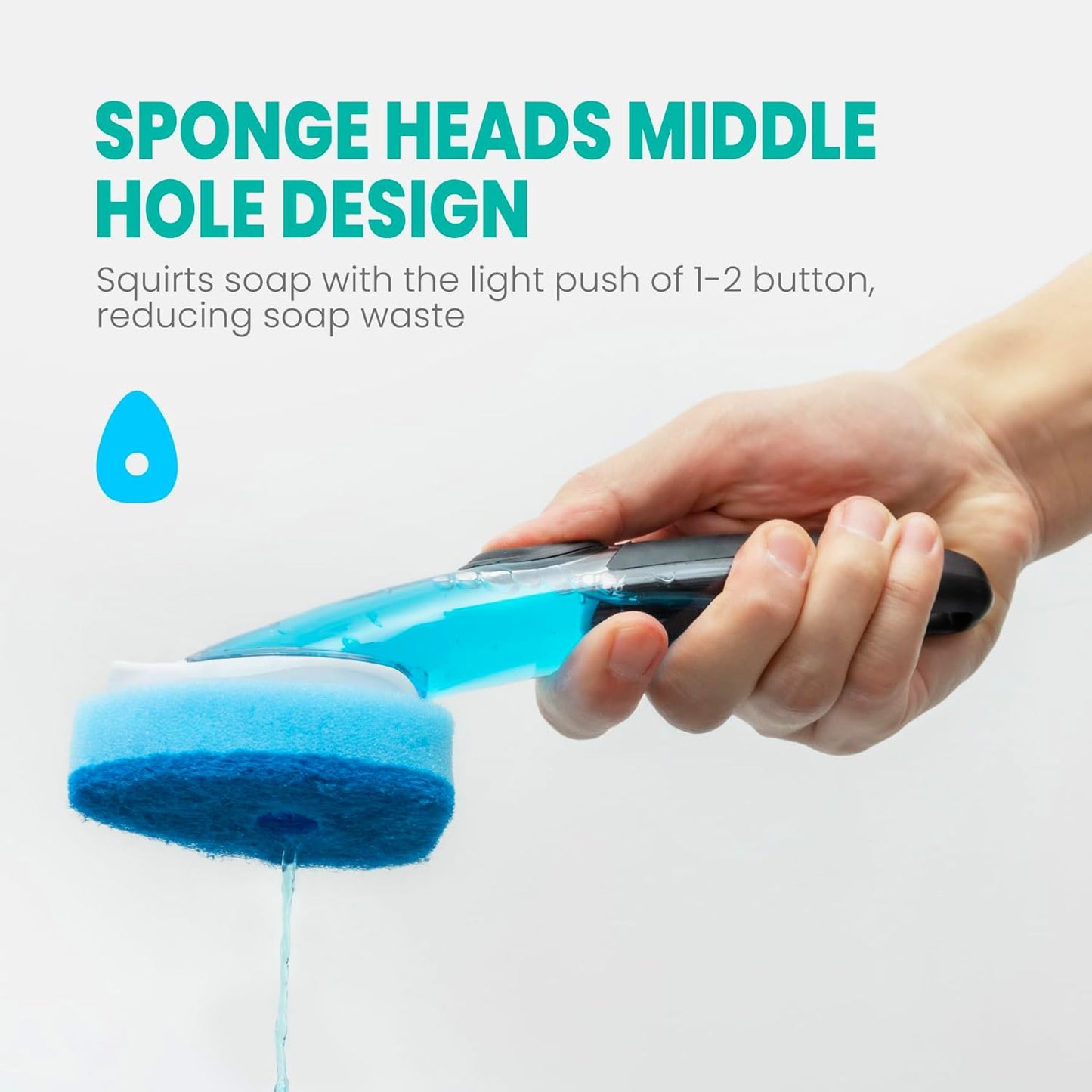 Dishwand with Refills, Dish Wand with Handle Replacement Sponge Heads, Non Scratch Soap Control Leak-Proof Dispenser Scrub,Heavy Duty Advanced Scrubber Brush Pads for Cleaning Dishes Sink Washing Tool