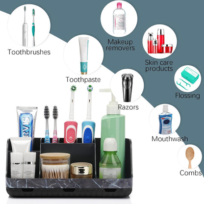 GFWARE Wood Toothbrush Holders for Bathrooms Countertop Organizer - Detachable 7 Slots Kid Bathroom Decor and Accessories, Wooden Bathroom Sink Storage Organization, Caddy, Tray, Brown