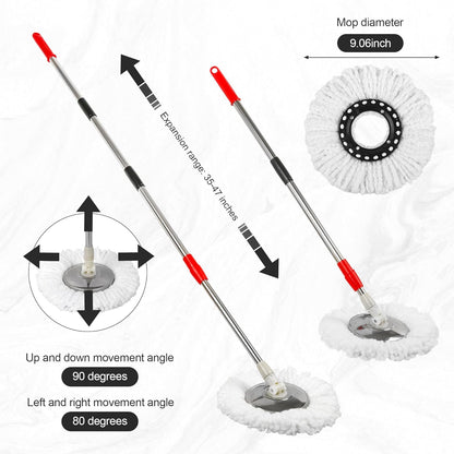 Spin Mop and Bucket System, 360° Rotating Head, Adjustable Handle, 20QT Bucket with Auto-Clean, 3 Microfiber Heads