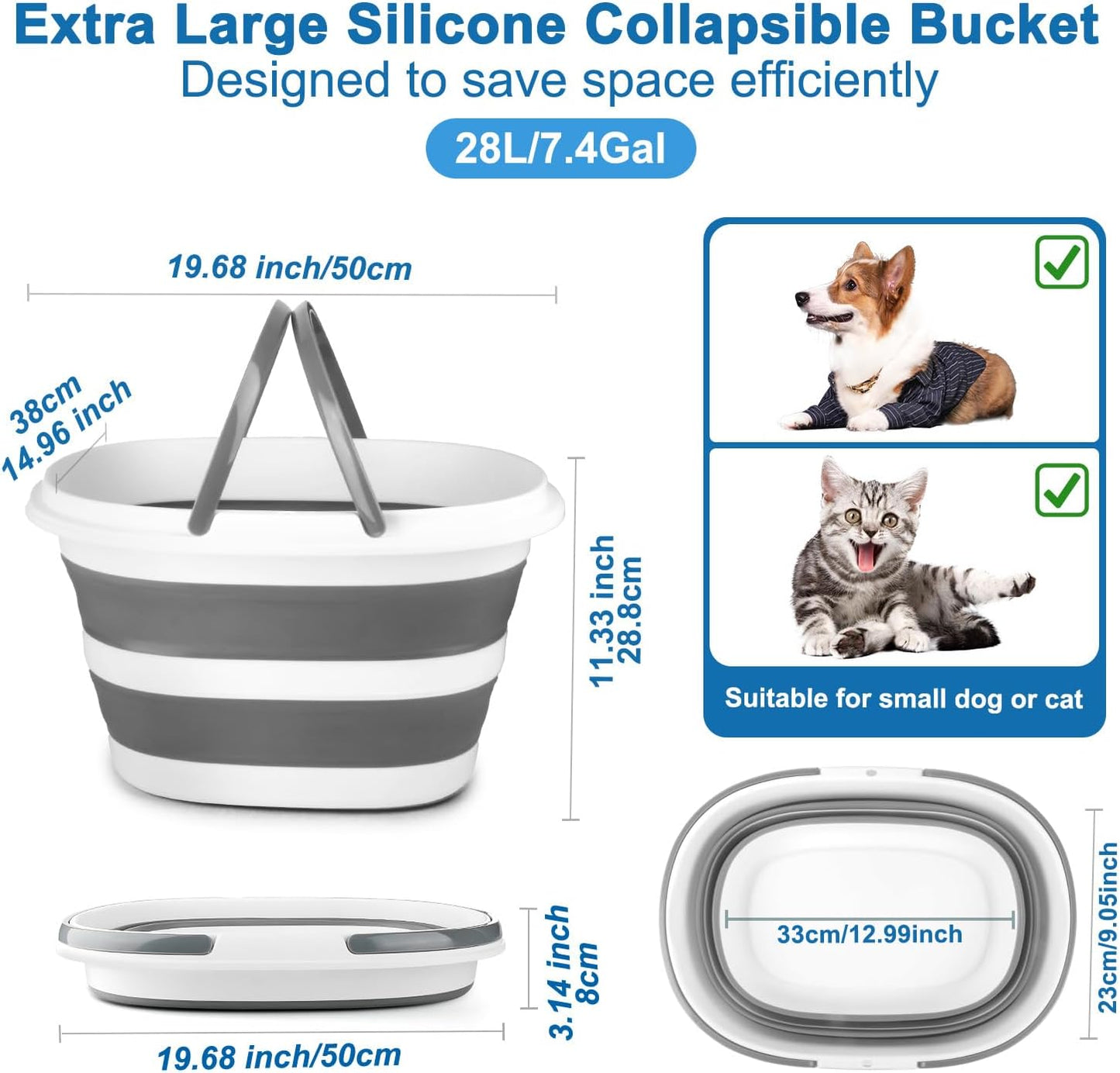 Collapsible Mop Bucket with Handle for Cleaning, 16L(4.2 Gallon) Silicone Square Mopping Bucket for Windows Cleaning or Car Washing, Cleaning Supplies Organizer Plastic Bucket for Storage