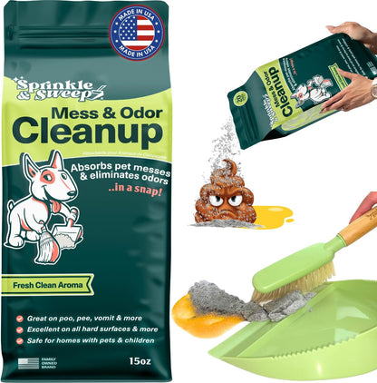Sprinkle & Sweep: Pet Mess & Odor Cleanup - 15oz Bag - Dog Accident & Mess Clumping Powder, Remove Pee-Poop-Vomit from Hard Surfaces, Ultra-Absorbent