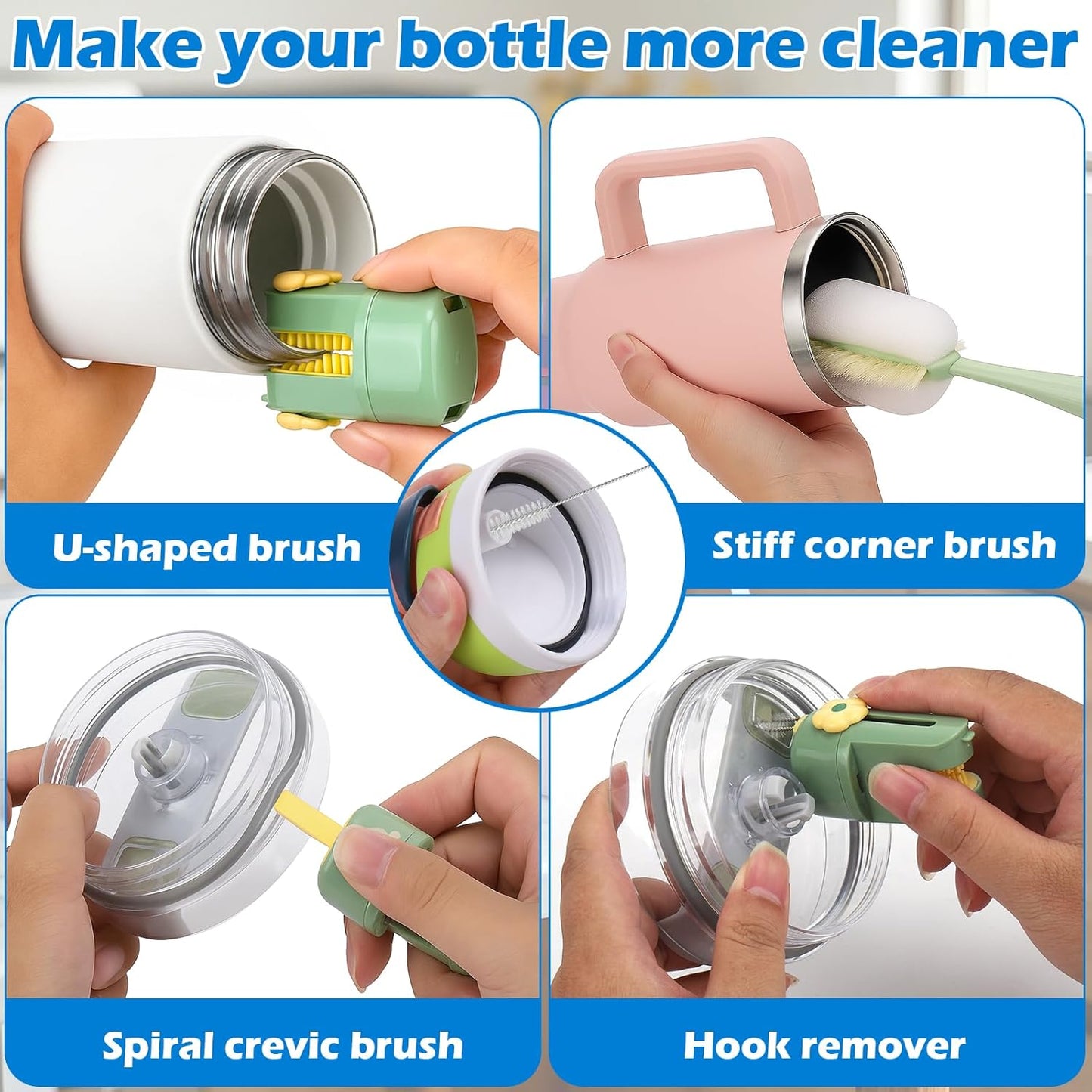 Palksky Water Bottle Cleaning Brush Kit, Brush and Straw Cleaner for Owala, 5 PCS