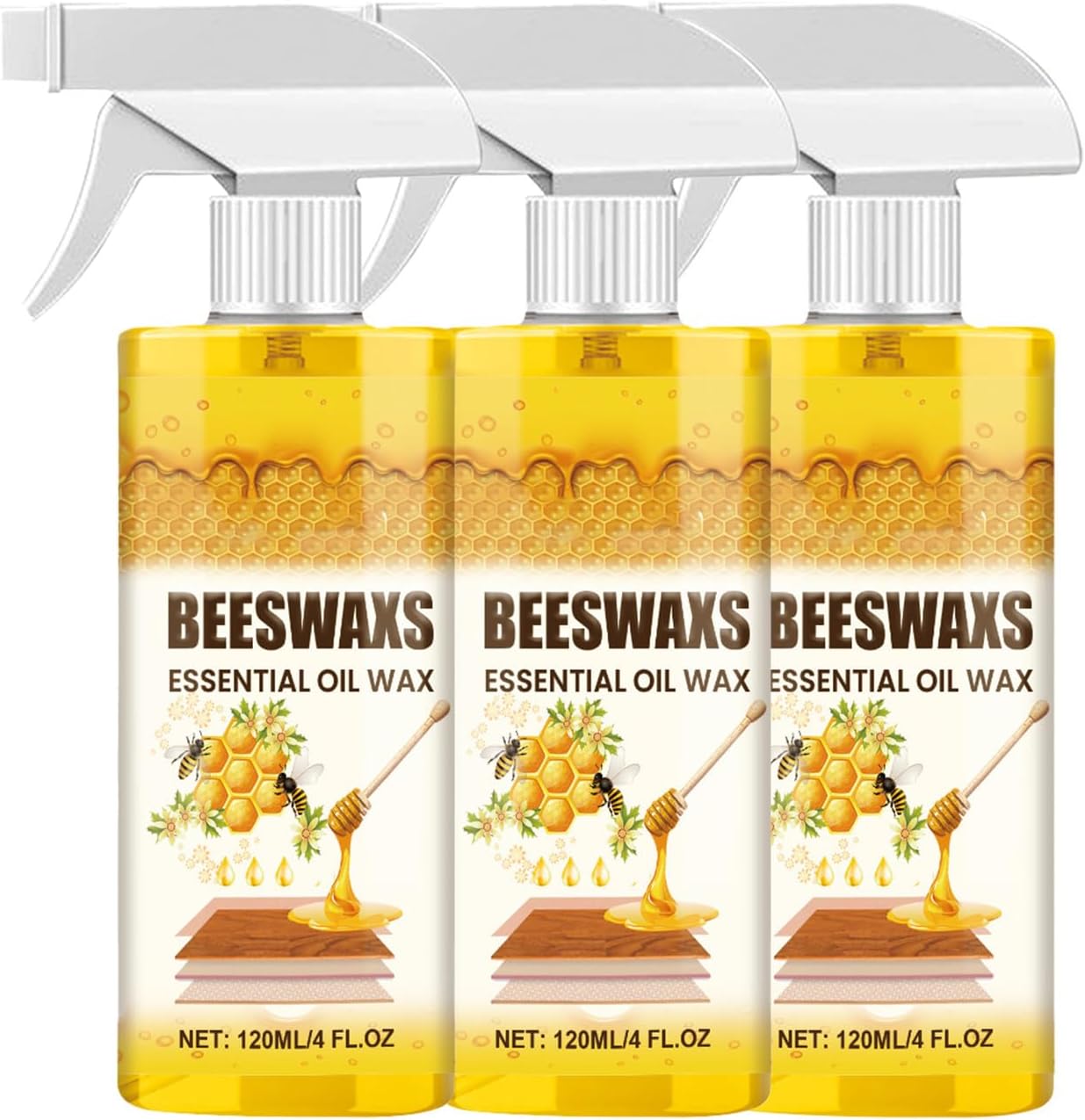 Wood Polish Spray– Shine & Protect + Free Sponge & Towel, Bees Wax Furniture Polish and Cleaner, Natural Care and Repair Agent, Suitable for Living Room, Kitchen, Wooden Furniture and Floor (2PCS)